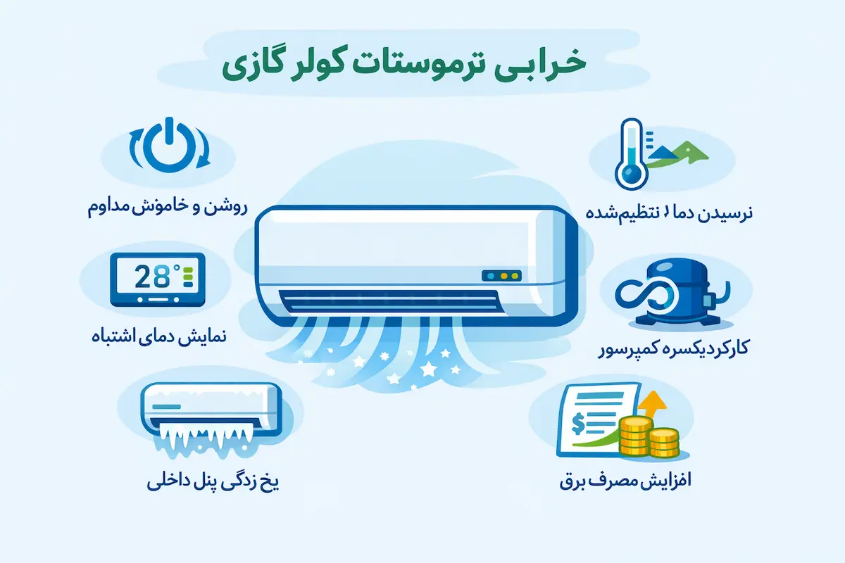 علائم خرابی ترموستات کولر گازی؛ راهنمای جامع تشخیص و رفع مشکل در سایت یونیوا